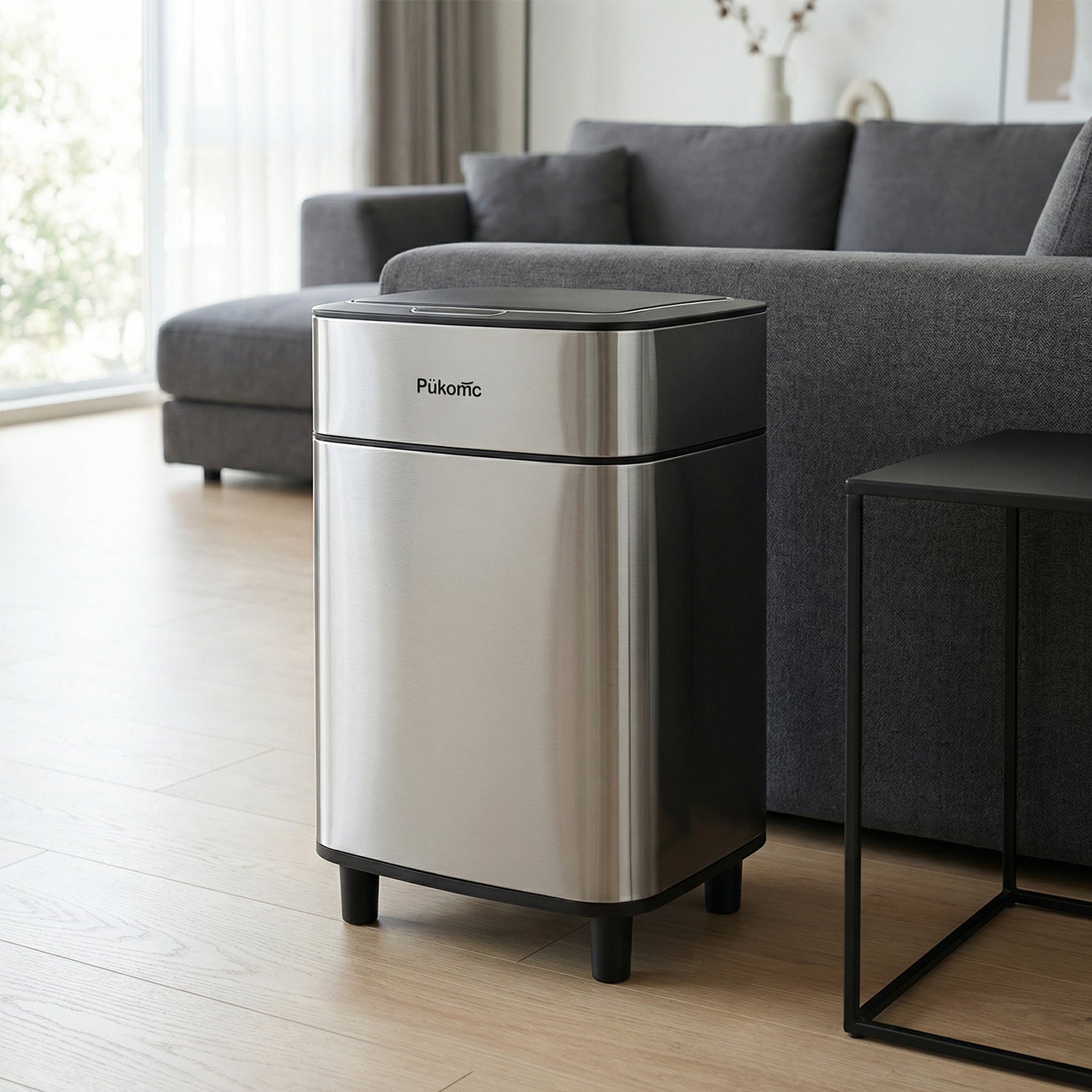 PUKOMC Stainless Steel Motion Sensor Trash Can for Home and Outdoor, 10 Liters Capacity