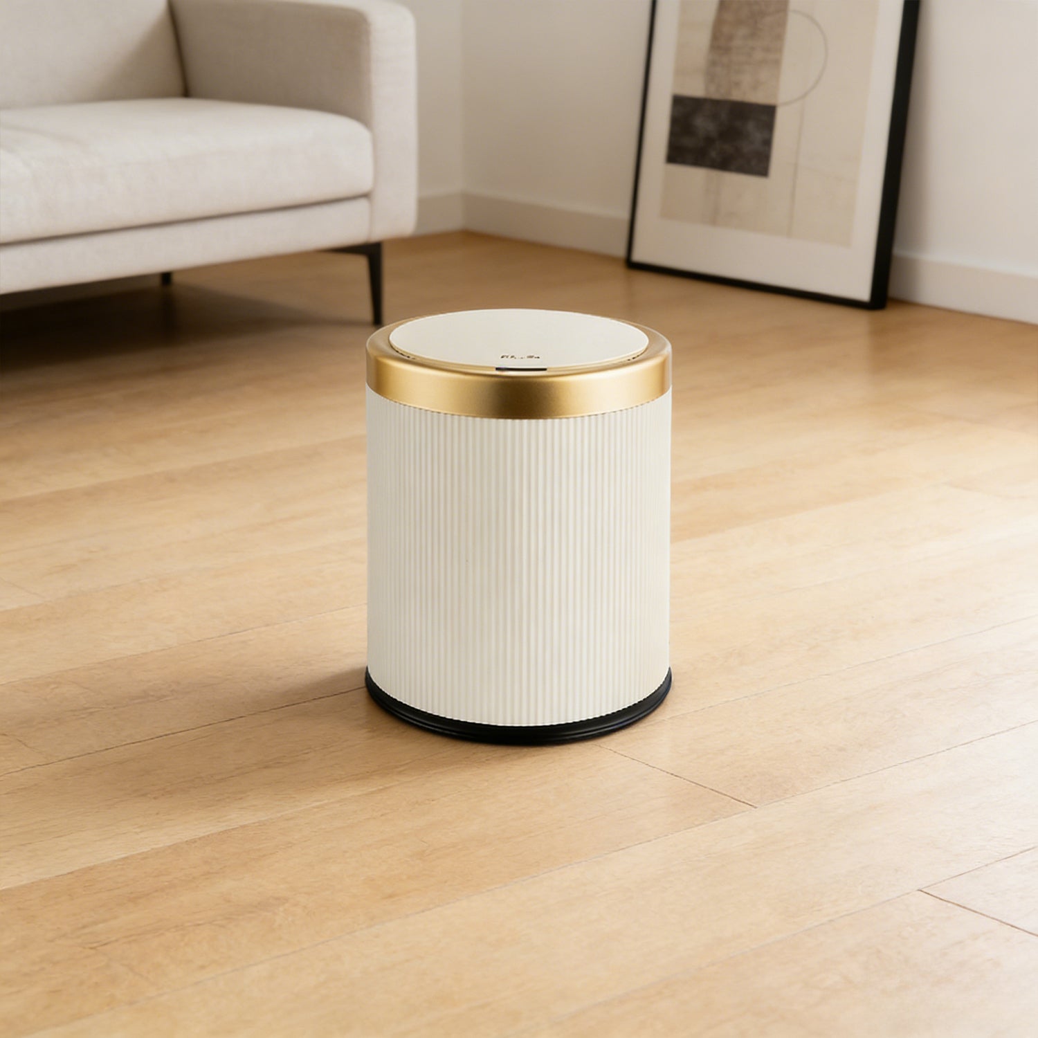 PUKOMC Gallon Touchless Trash Can, Automatic Lid Trash Can, Beige Color