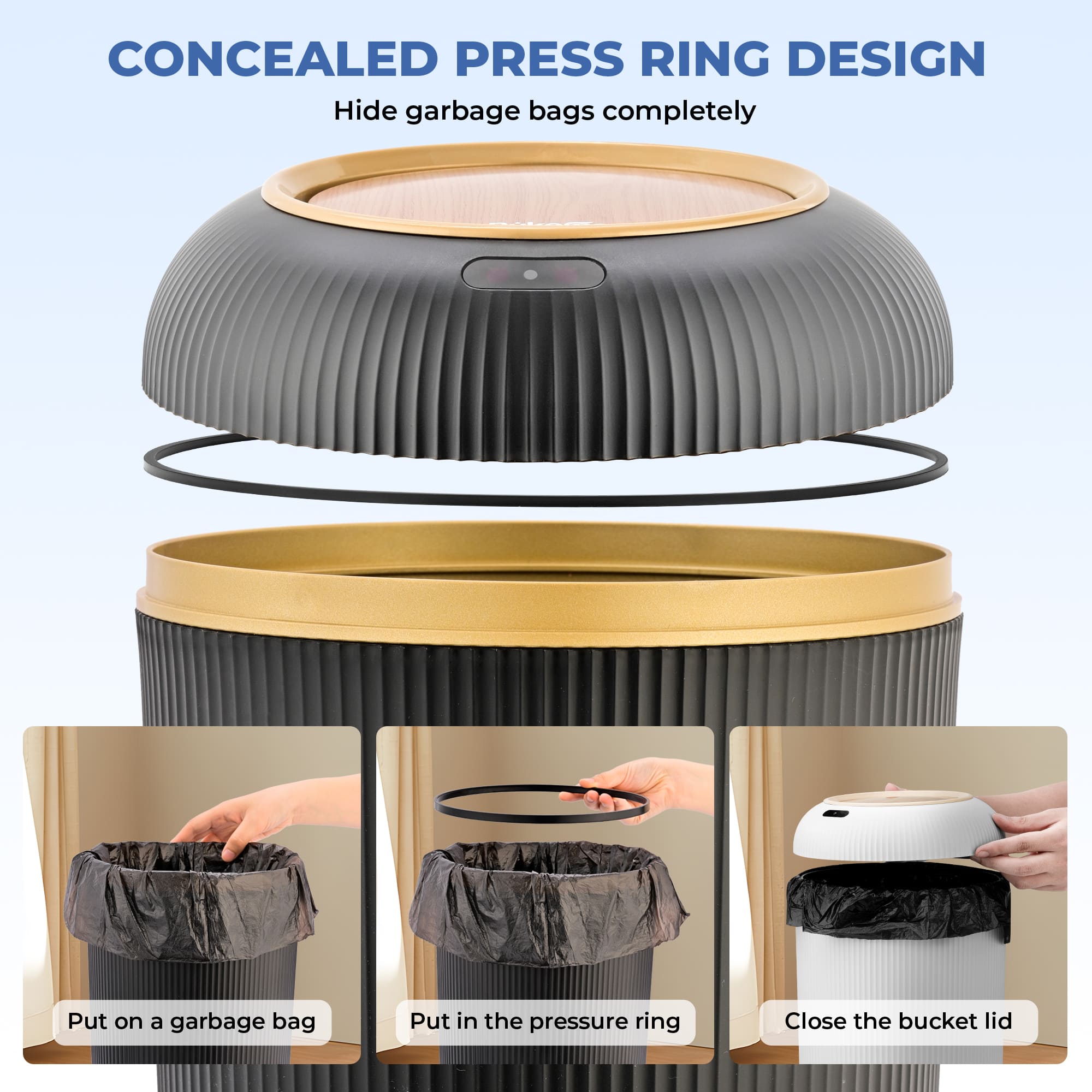 PUKOMC Smart Sensor Trash Can for Small Kitchen and Bathroom, 10 Liters Capacity