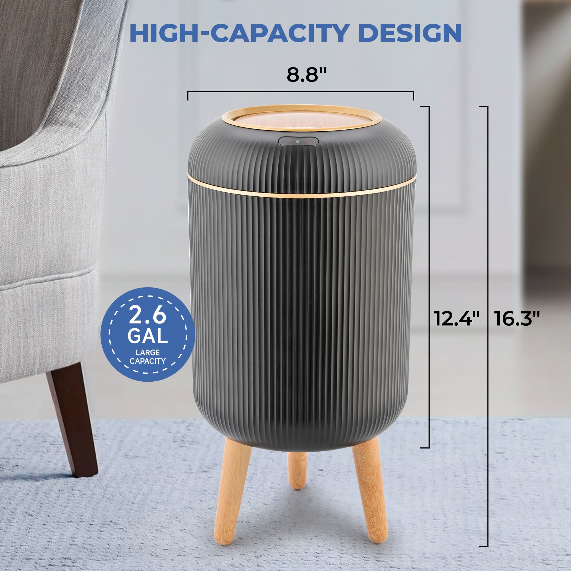 PUKOMC Smart Sensor Trash Can for Small Kitchen and Bathroom, 10 Liters Capacity