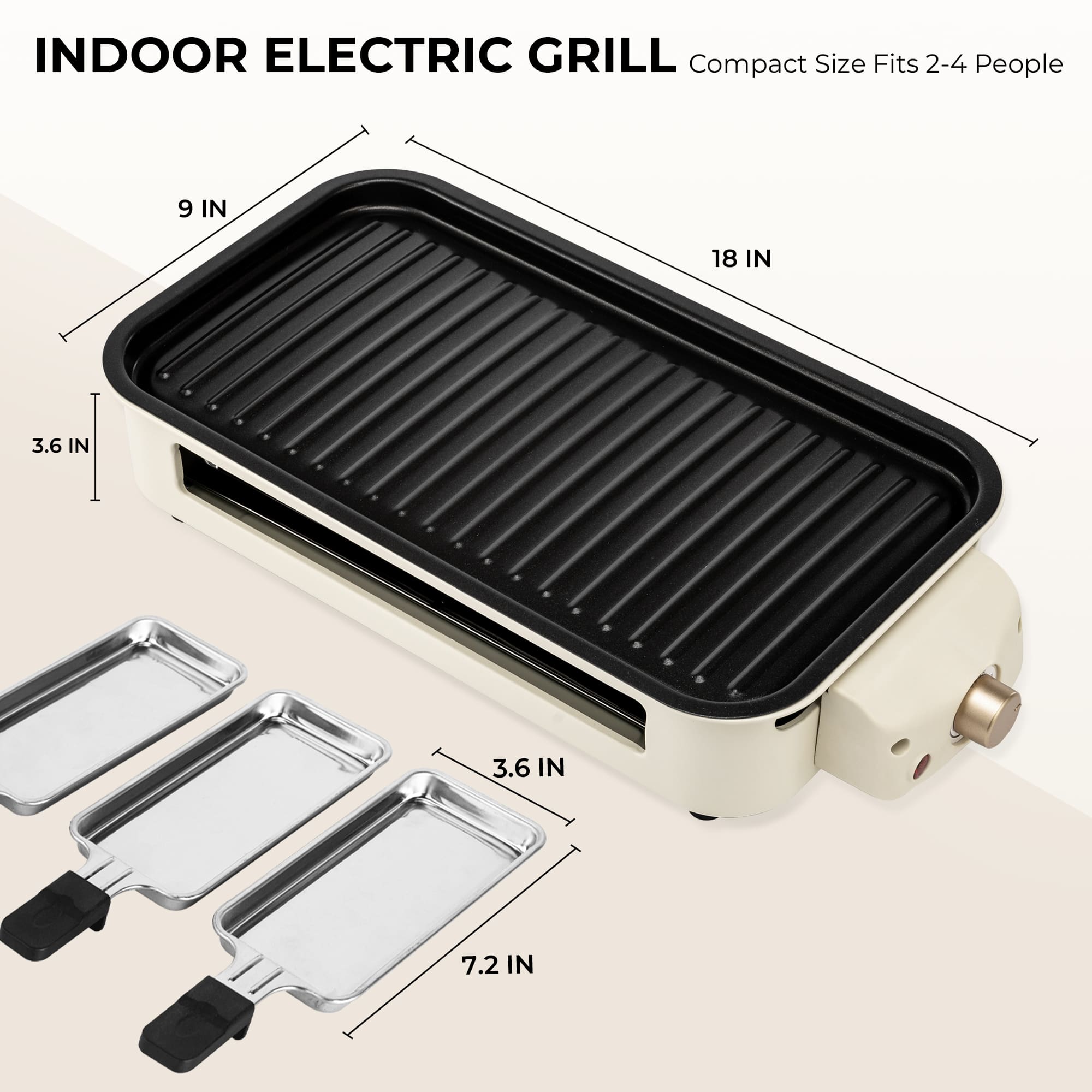 PUKOMC Smokeless Indoor Electric Grill, Beige Color