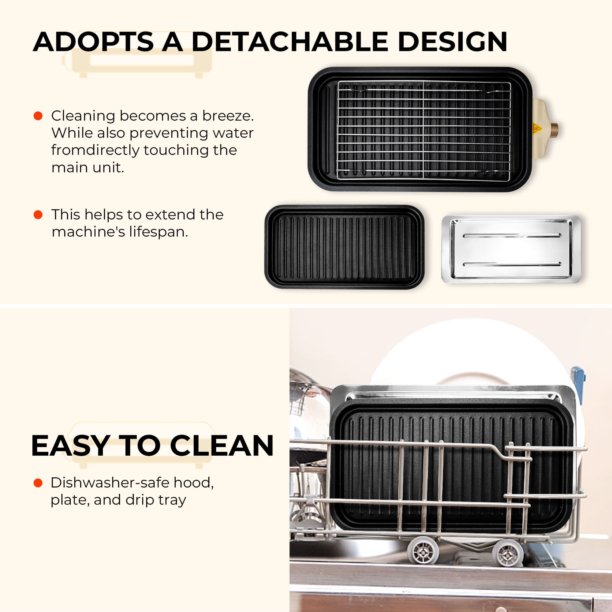 PUKOMC Smokeless Indoor Electric Grill, Beige Color